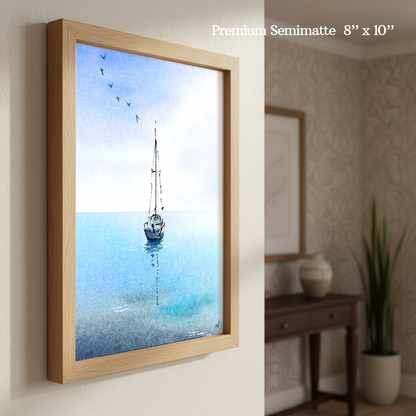 Cerulean Boat Skies Print by Madeline Kerrii