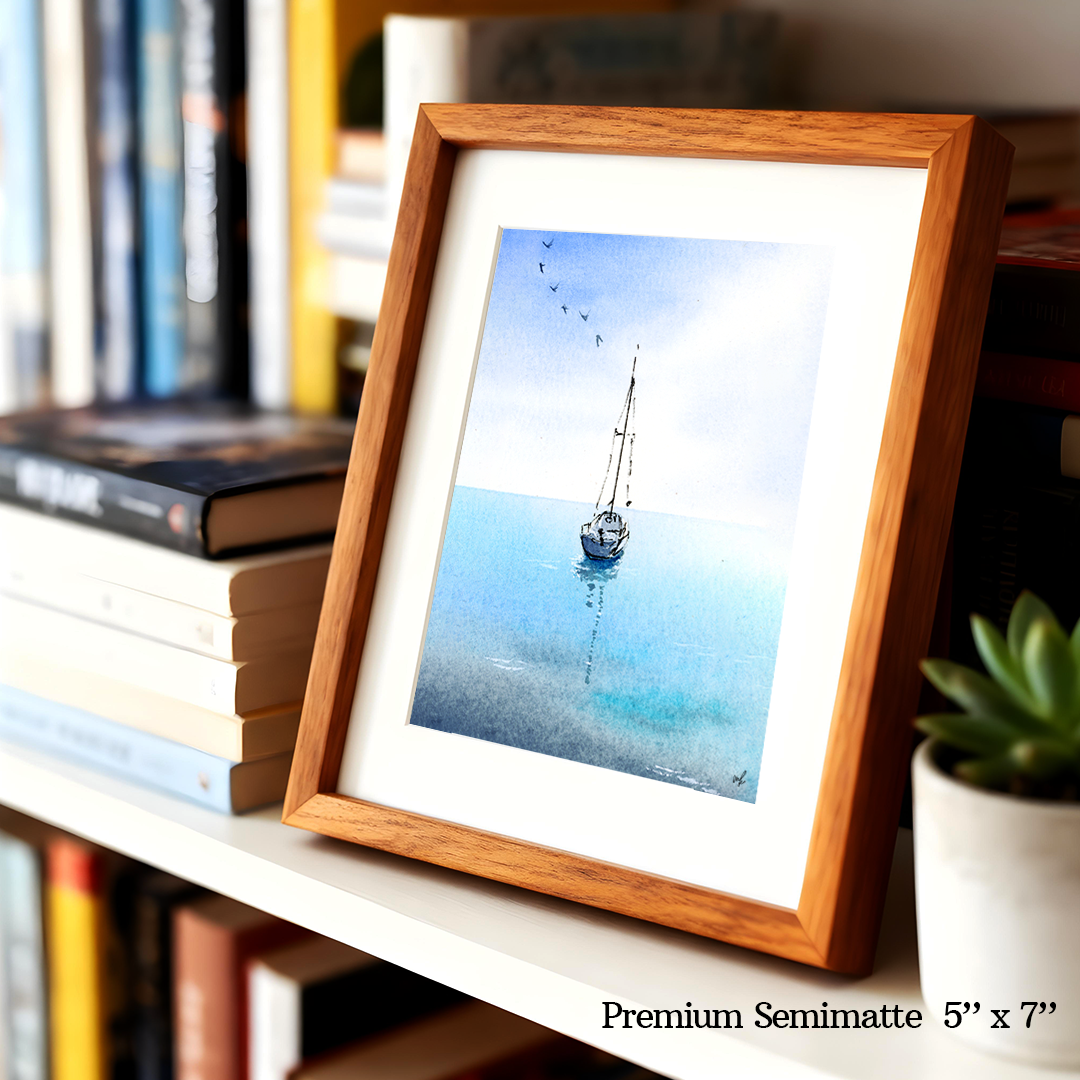 Cerulean Boat Skies Print by Madeline Kerrii