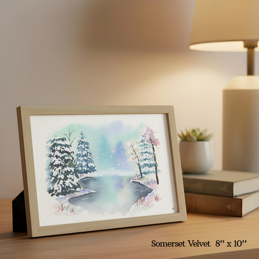 Snowy Indigo Trees Print by Madeline Kerrii