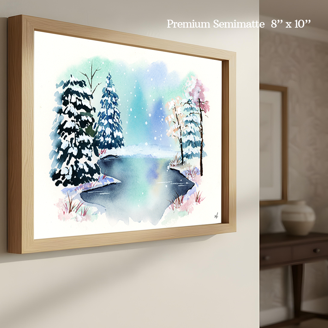 Snowy Indigo Trees Print by Madeline Kerrii