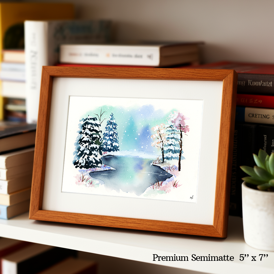 Snowy Indigo Trees Print by Madeline Kerrii