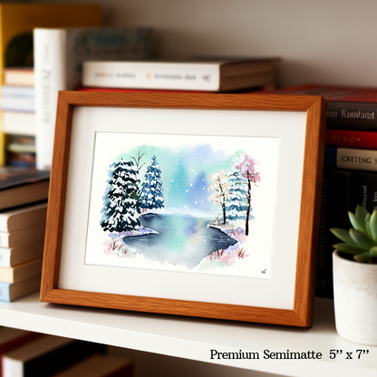 Snowy Indigo Trees Print by Madeline Kerrii