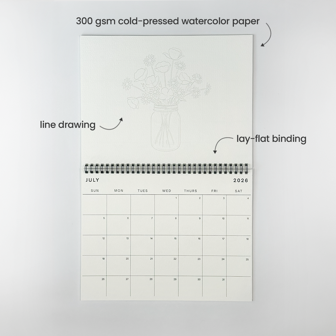 Paintable Floral 2026 Calendar