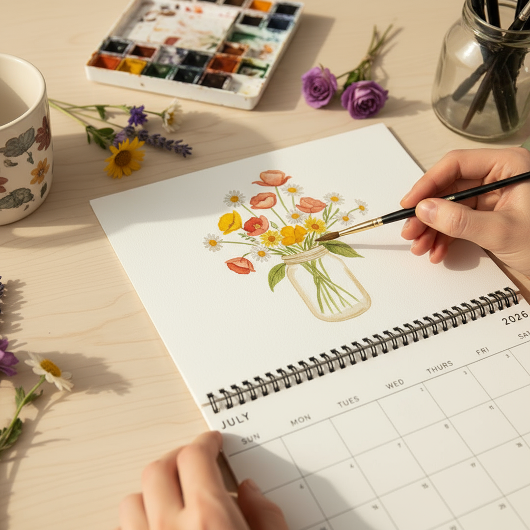 Paintable Floral 2026 Calendar